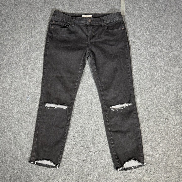 Free People Denim - Free People Distressed Black Skinny Jeans Knee Blowout Raw Hem Womens 28 61855